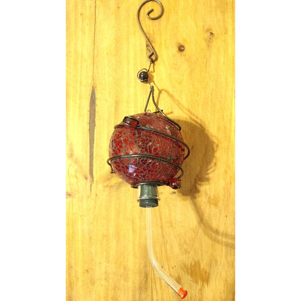 Kirkland's Red Mosaic Glass Hummingbird Feeder Easy Refill 16.5" Long